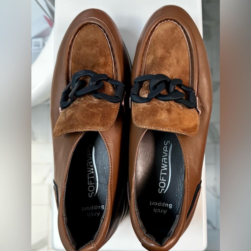 Softwaves Platform Brown Suede and Leather Loafers with Black Chain Detail